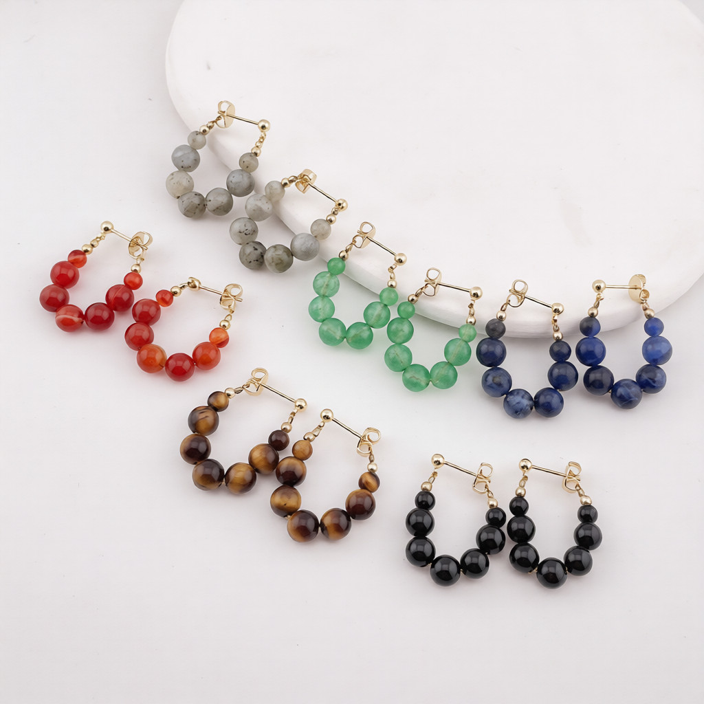 Natural Stone Earrings Hand-Strung Beaded U-Shaped Earrings