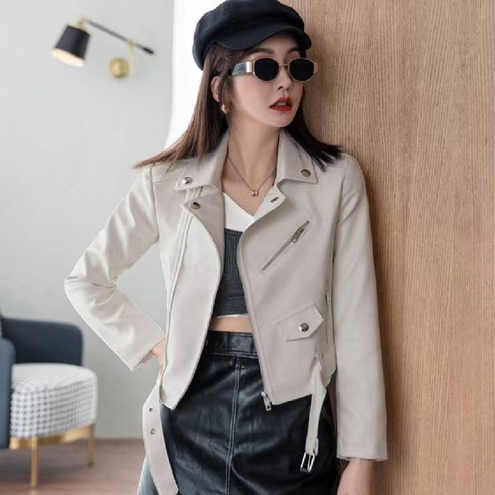 Women's Fashionable Leather Jacket Slim-Fit Coat