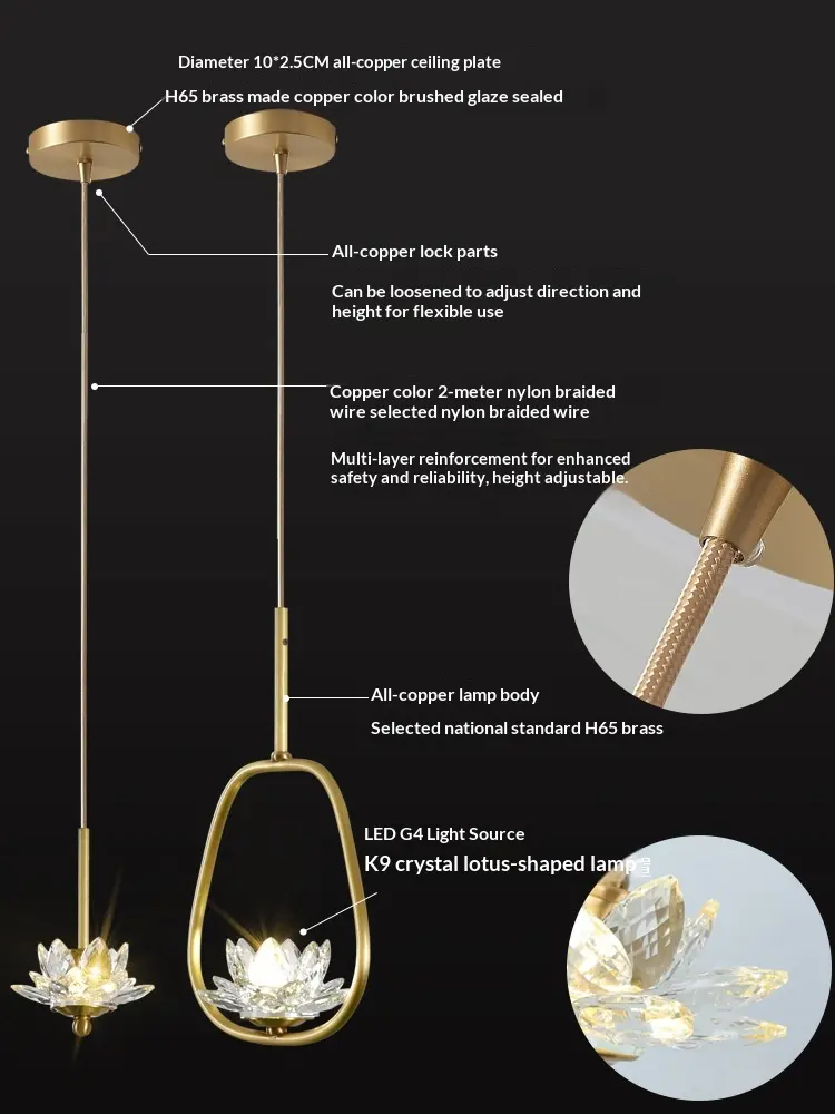 Creative Single-Head Copper Bedside Pendant Lamp