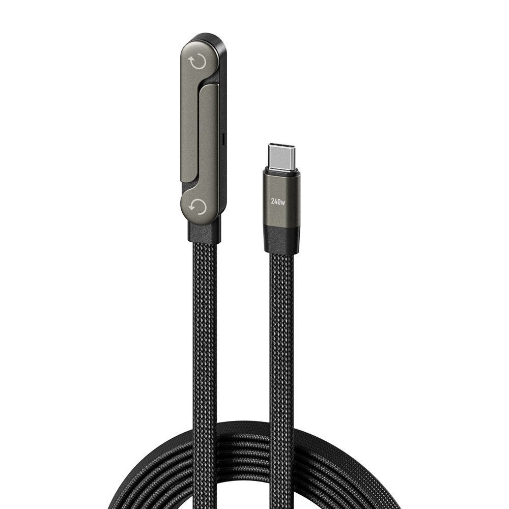 240W Foldable Stand Data Cable, Right-angle Connector, Dual-C Braided Cable