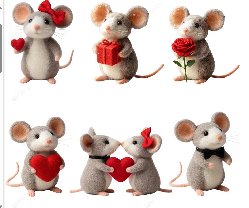 Cross-border Felted Wool Finished Product Valentines Day Mouse Gift Heart-Shaped Felt Mouse Gift