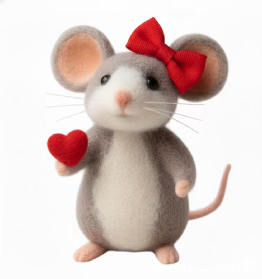Cross-border Felted Wool Finished Product Valentines Day Mouse Gift Heart-Shaped Felt Mouse Gift