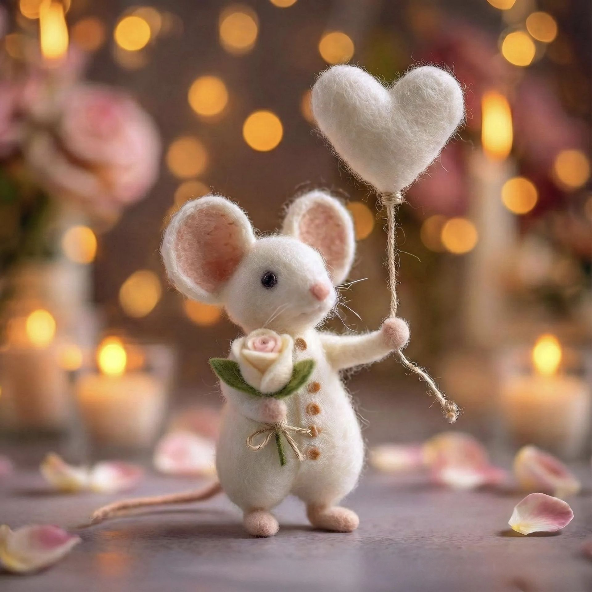 Cross-border Felted Wool Finished Product Valentines Day Mouse Gift Heart-Shaped Felt Mouse Gift