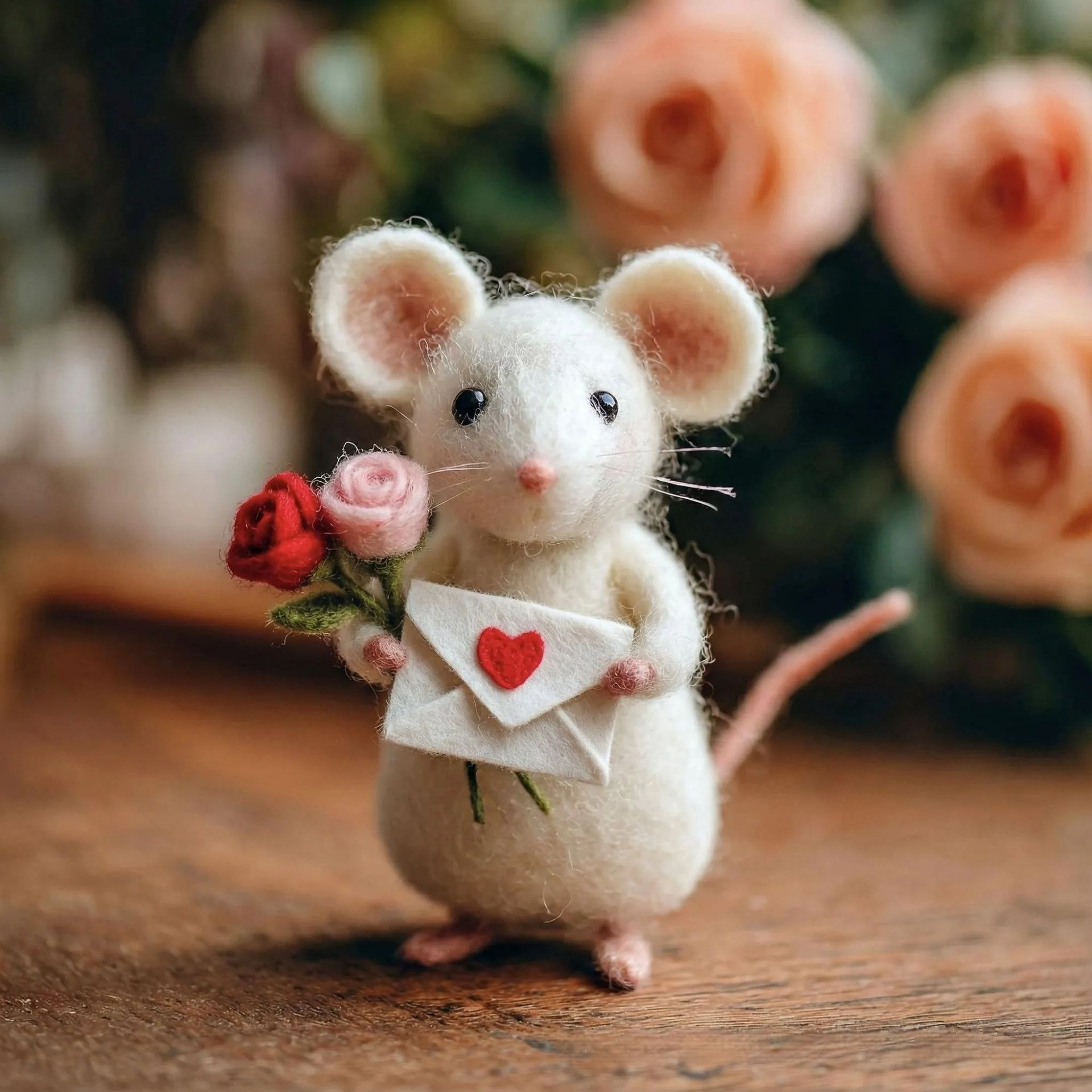 Cross-border Felted Wool Finished Product Valentines Day Mouse Gift Heart-Shaped Felt Mouse Gift