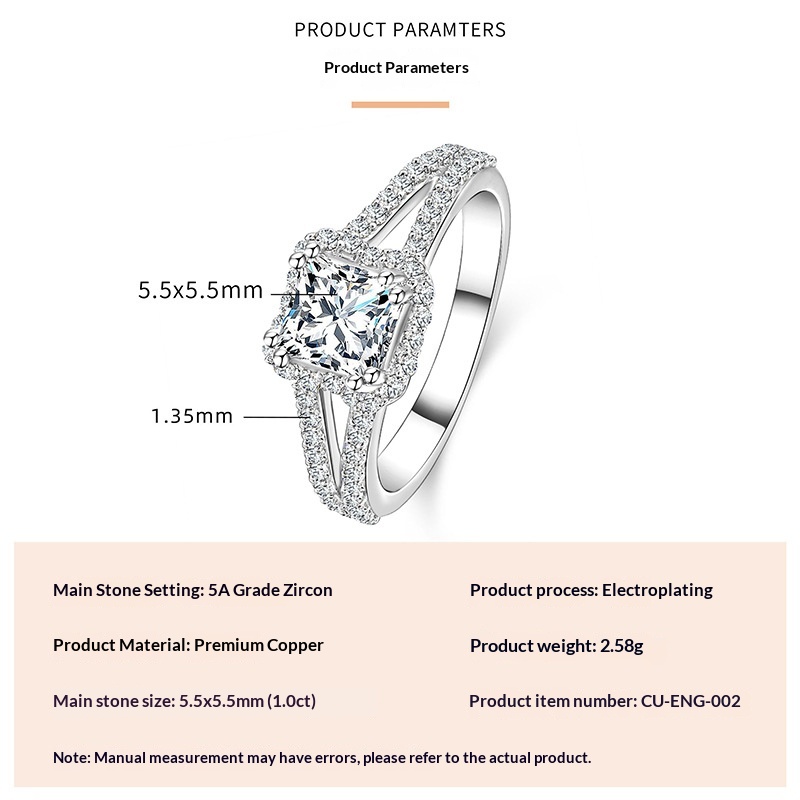 Geometric Square Design Zircon Ring For Women