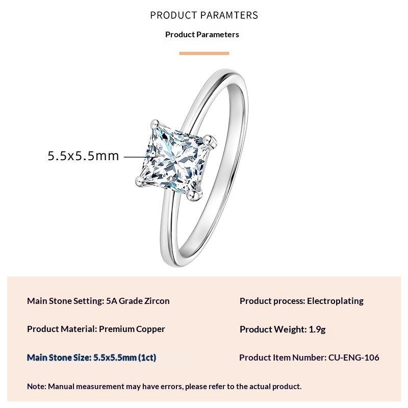 Geometric Square Design Zircon Ring For Women