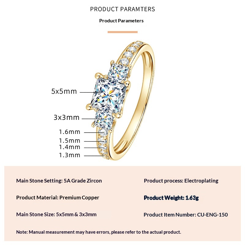 Geometric Square Design Zircon Ring For Women