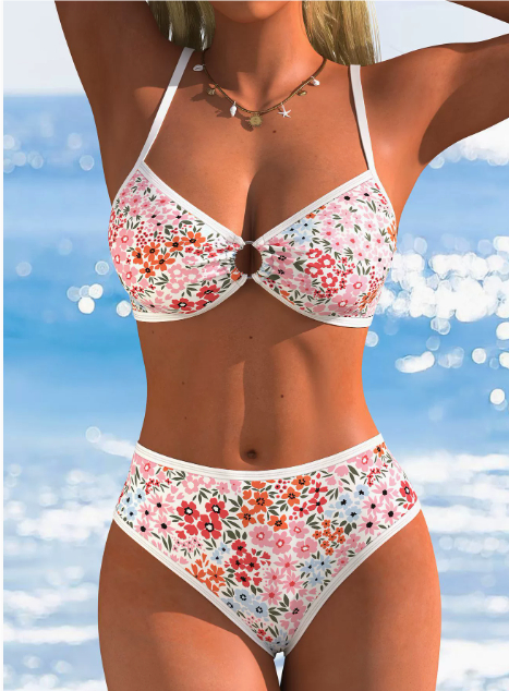 Sexy Floral-print Triangle-bra Bikini Swimsuit