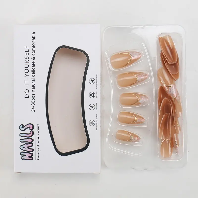 French-style Gilded Teardrop-shaped Ready-to-wear Nails