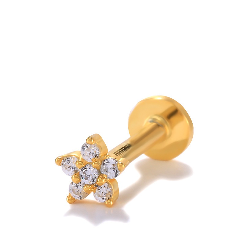 Geometric Diamond-studded Flat-head Helix Piercing Earring