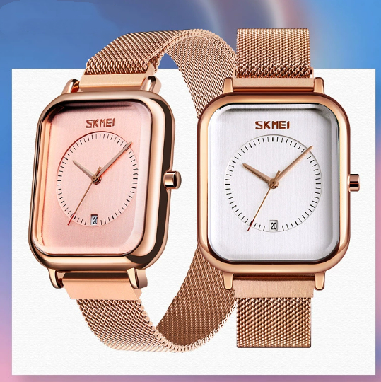 Fashionable Mens Square Business Quartz Student Mens Mesh-Strap Waterproof Calendar Watch