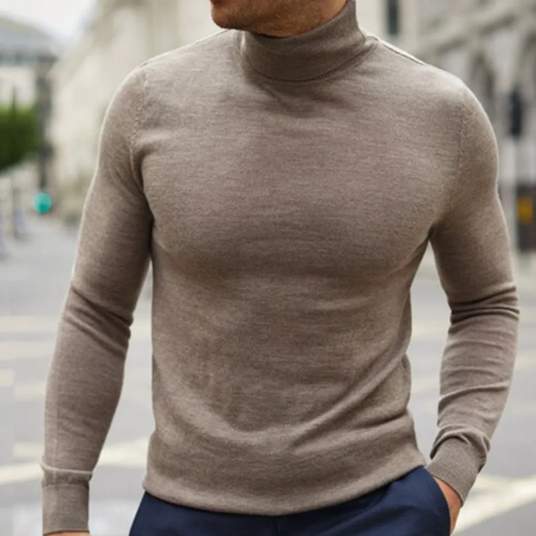 Fashionable Solid-Color Pullover Knitted Sweater Men's