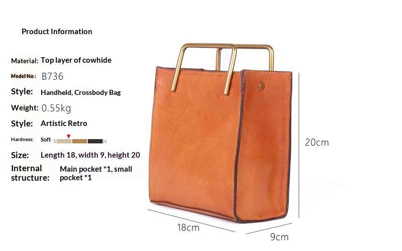 Vintage Womens Small Square Bag Made From Full-Grain Vegetable-Tanned Leather