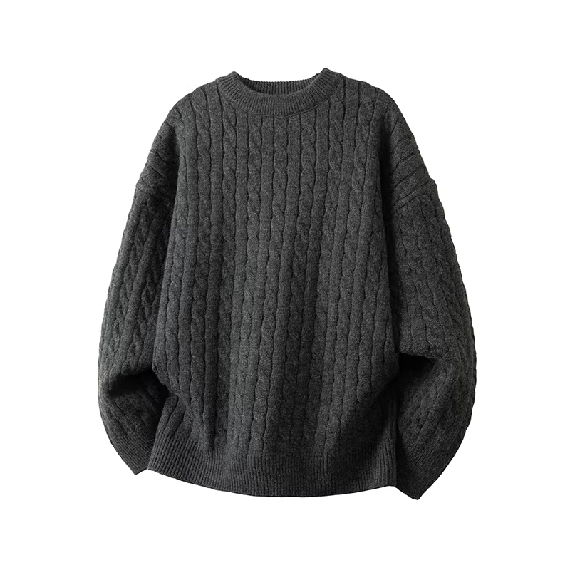 Minimalist Old-fashioned Cable Knit Crew Neck Sweater
