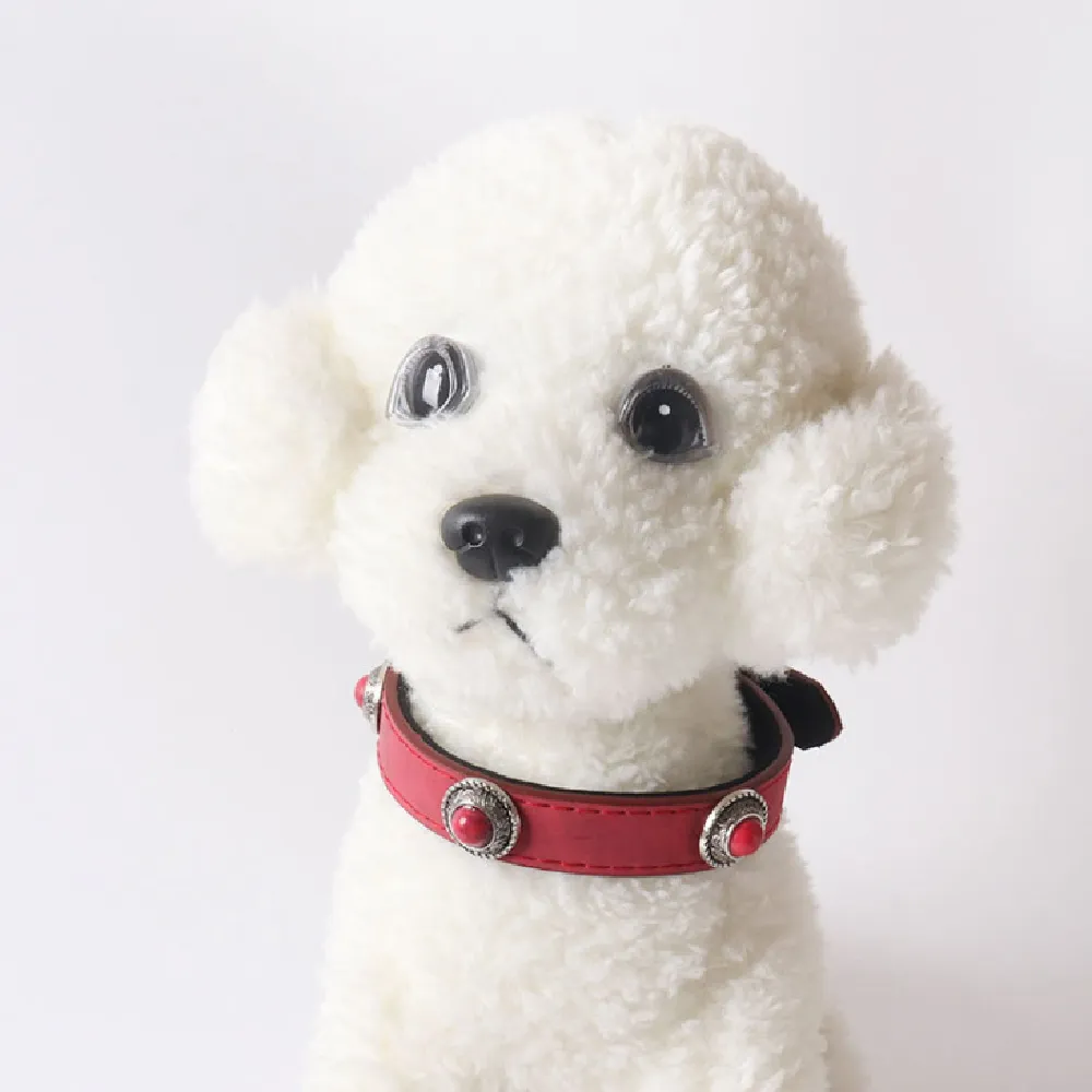 PU Leather Cat's Eye Stone Dog Collar
