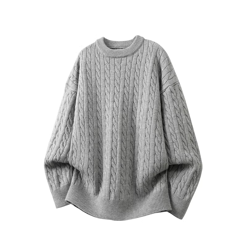 Minimalist Old-fashioned Cable Knit Crew Neck Sweater