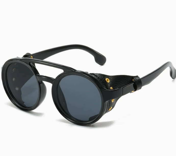 Fashionable Retro Round Leather Sunglasses For Men And Women