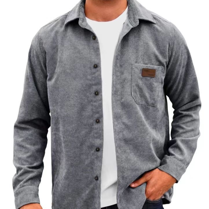 Solid-Color Casual Lapel Corduroy Long-Sleeve Cardigan