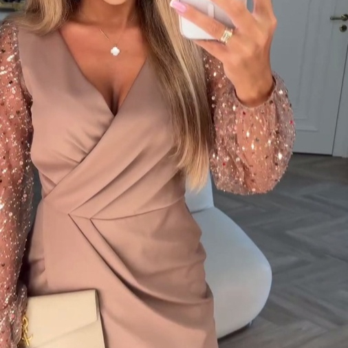 Women's Solid Color Sexy Dress V-Neck Bodycon Evening Gown