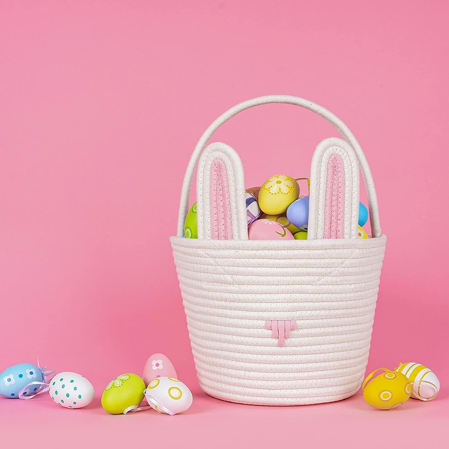 Easter Gift Basket With Hand-woven Rabbit Ears Storage Basket