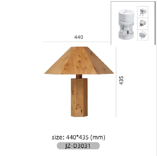 Mid-century Modern Burl Wood Conical Shade French Wabi-Sabi Study Vintage Table Lamp