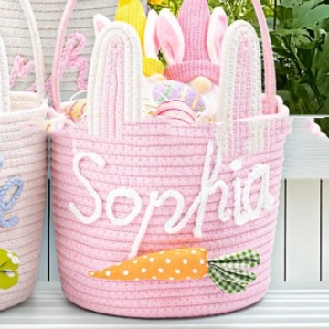 Easter Gift Basket With Hand-woven Rabbit Ears Storage Basket