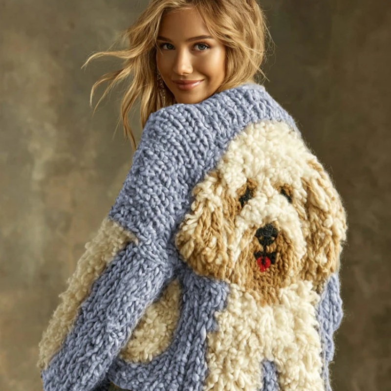 Womens Soft Sweet Round-Neck Long-Sleeve Knitted Sweater