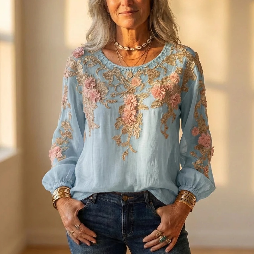 Women's 3D Printed Long-sleeved Shirt Loose All-match High-grade Top