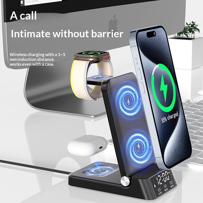 3-in-1 Charger Desktop Stand-Up Clock With Wireless Charging