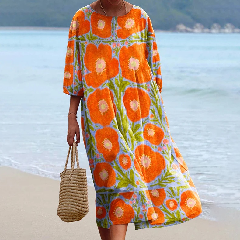 New Women's Linen Long-sleeved Dress