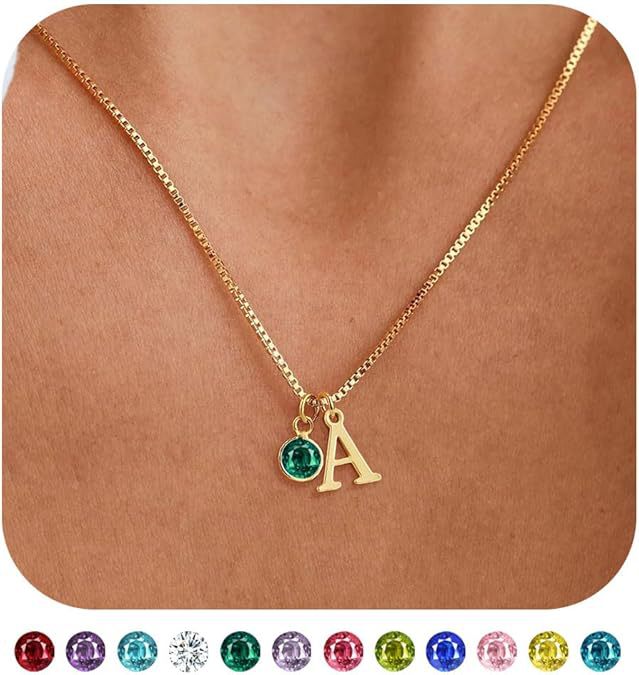 Women's Initials Birthstone Necklace Fashion