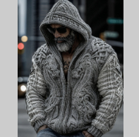 Mens Zippered Casual Printed Sweatshirt With No Pockets