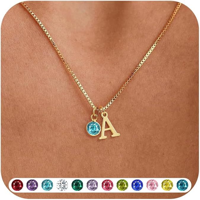 Women's Initials Birthstone Necklace Fashion
