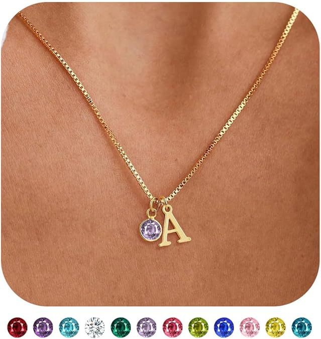 Women's Initials Birthstone Necklace Fashion