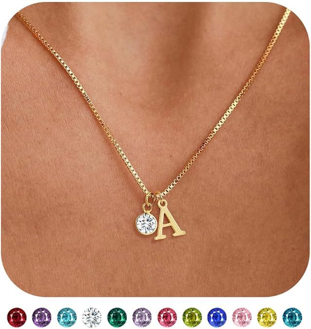 Women's Initials Birthstone Necklace Fashion