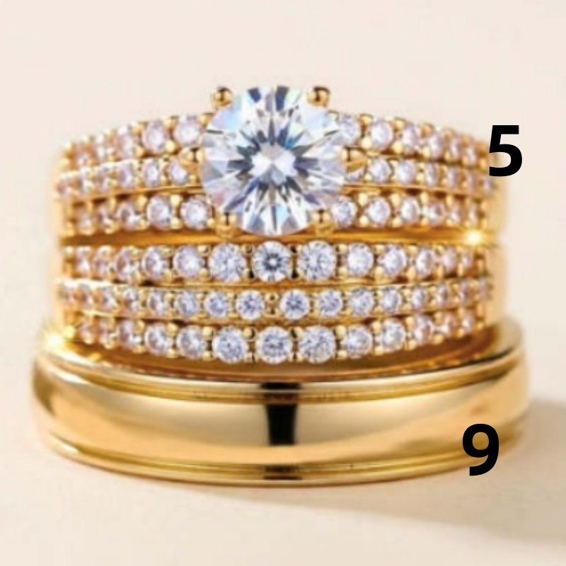 Fashionable Couple Double-Layer Zircon Ring Set