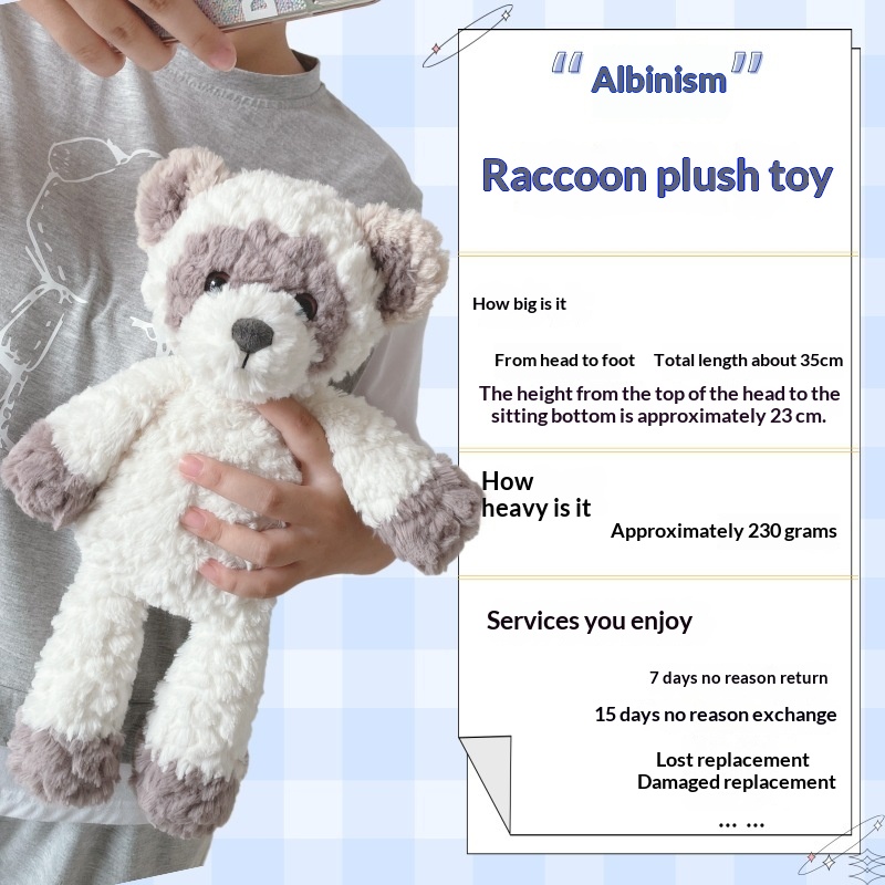 White Raccoon Plush Toy For Comfort And Sleep Companionship