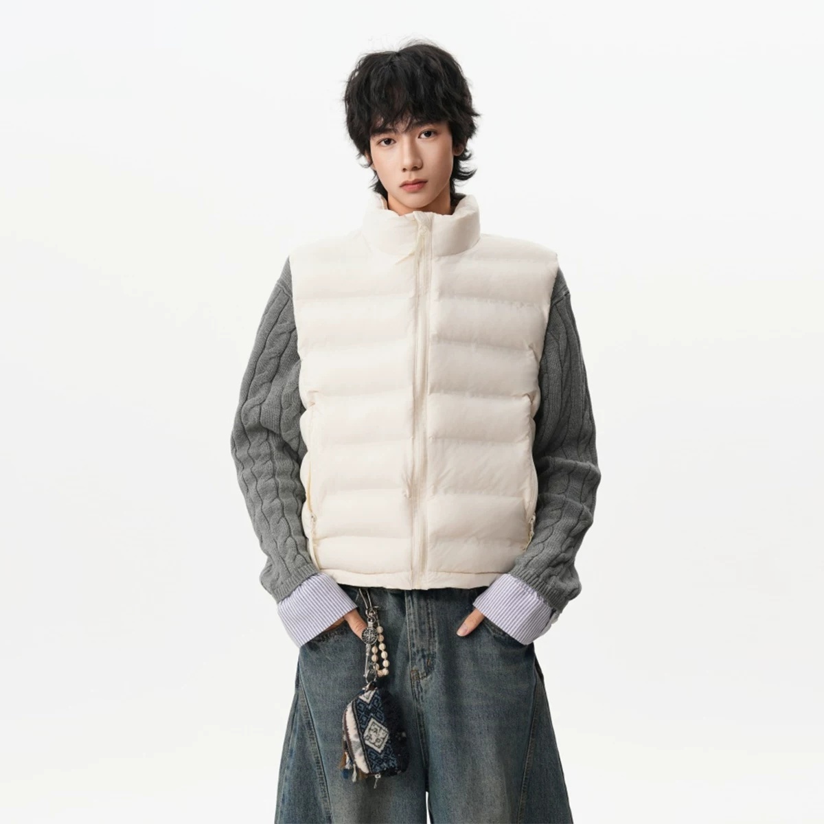 American Style Button-down Solid-color Cotton Jacket Vest