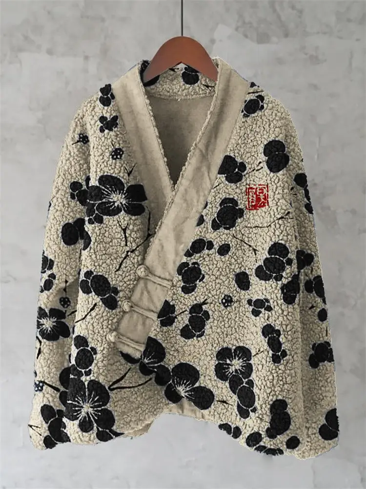 Womens Printed Kimono Cardigan Fleece Jacket Fashionable Womens Outerwear