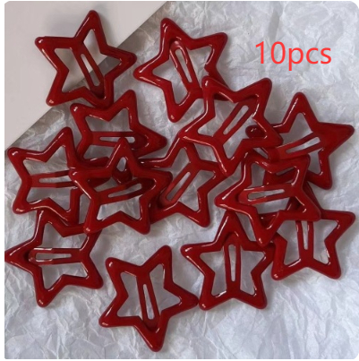 Bangs With Wispy Strands Sidemounted Red Starshaped Drop Hair Clip