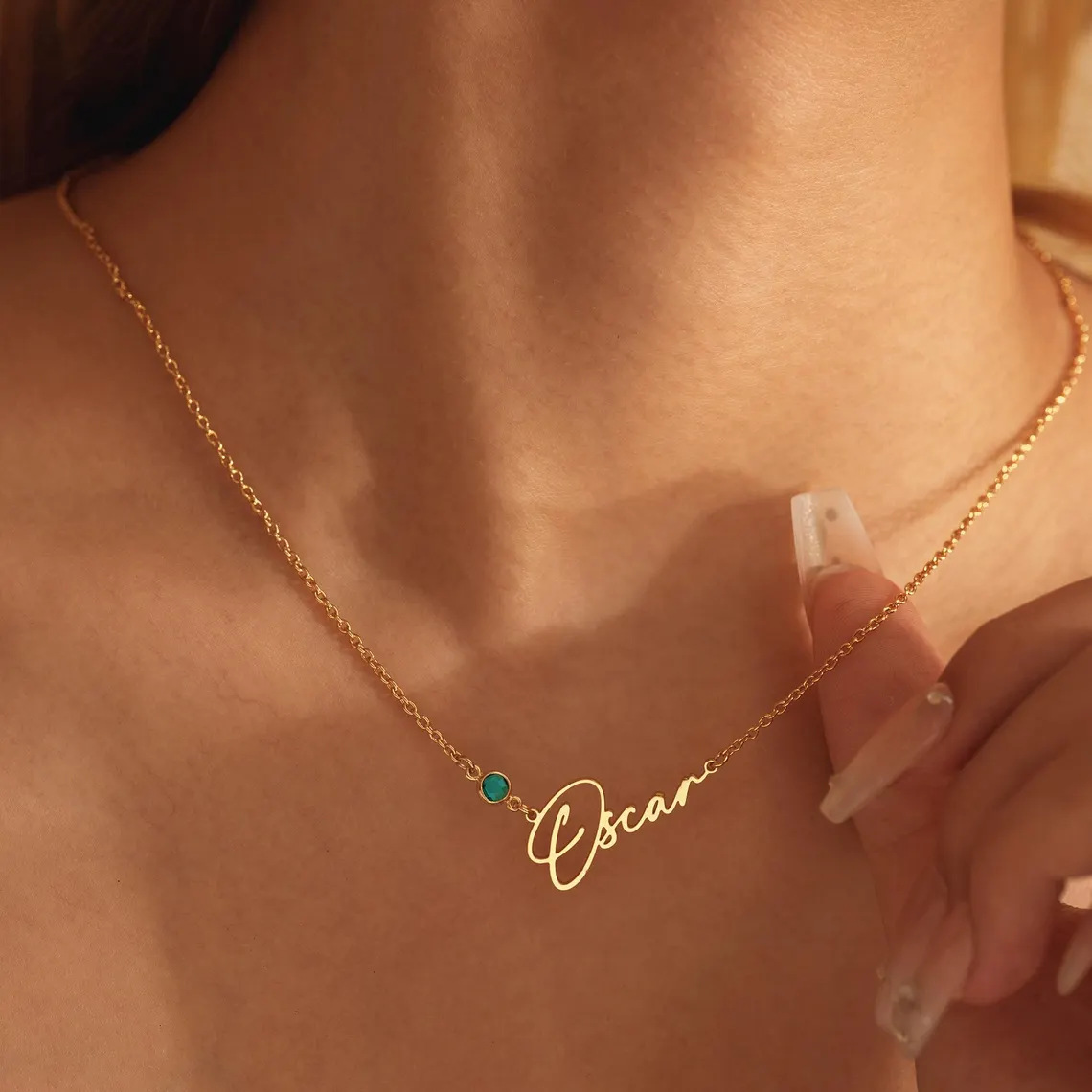 DIY Personalized Stainless Steel Letter Titanium Steel Name Pendant Birthstone Necklace