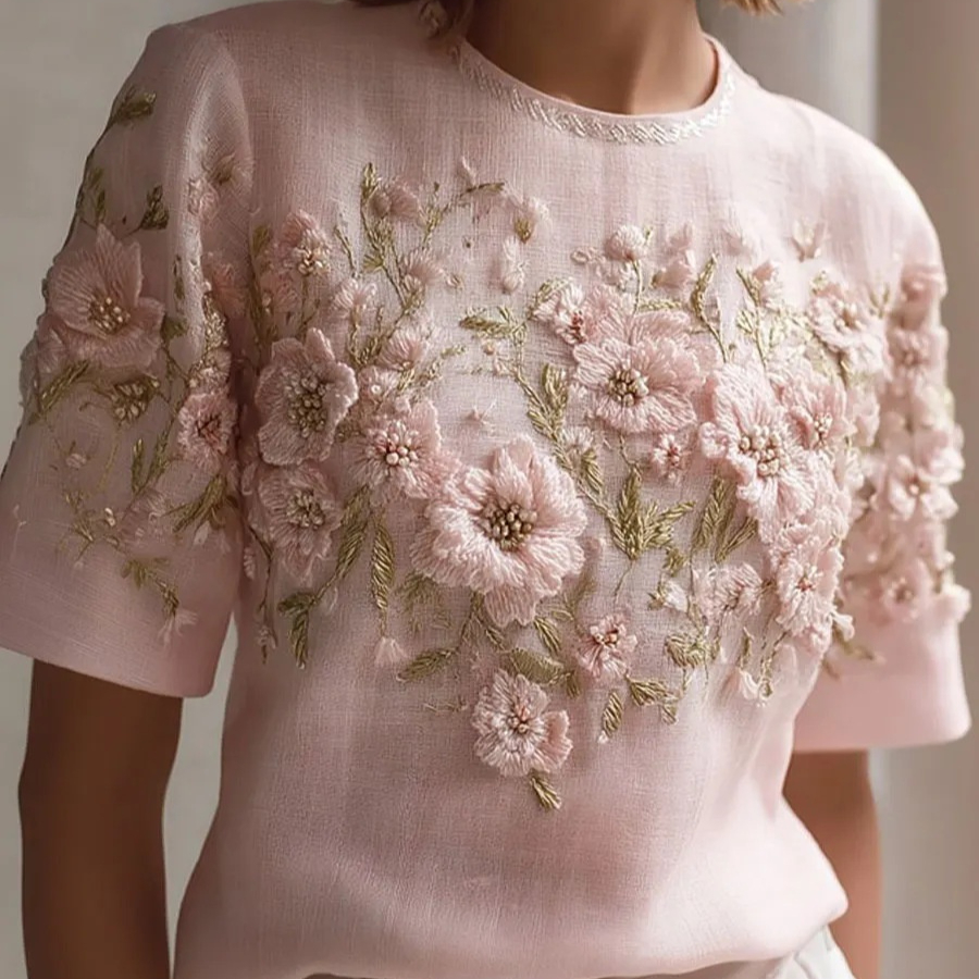 Printed Women's Round Neck Retro Bohemian Top