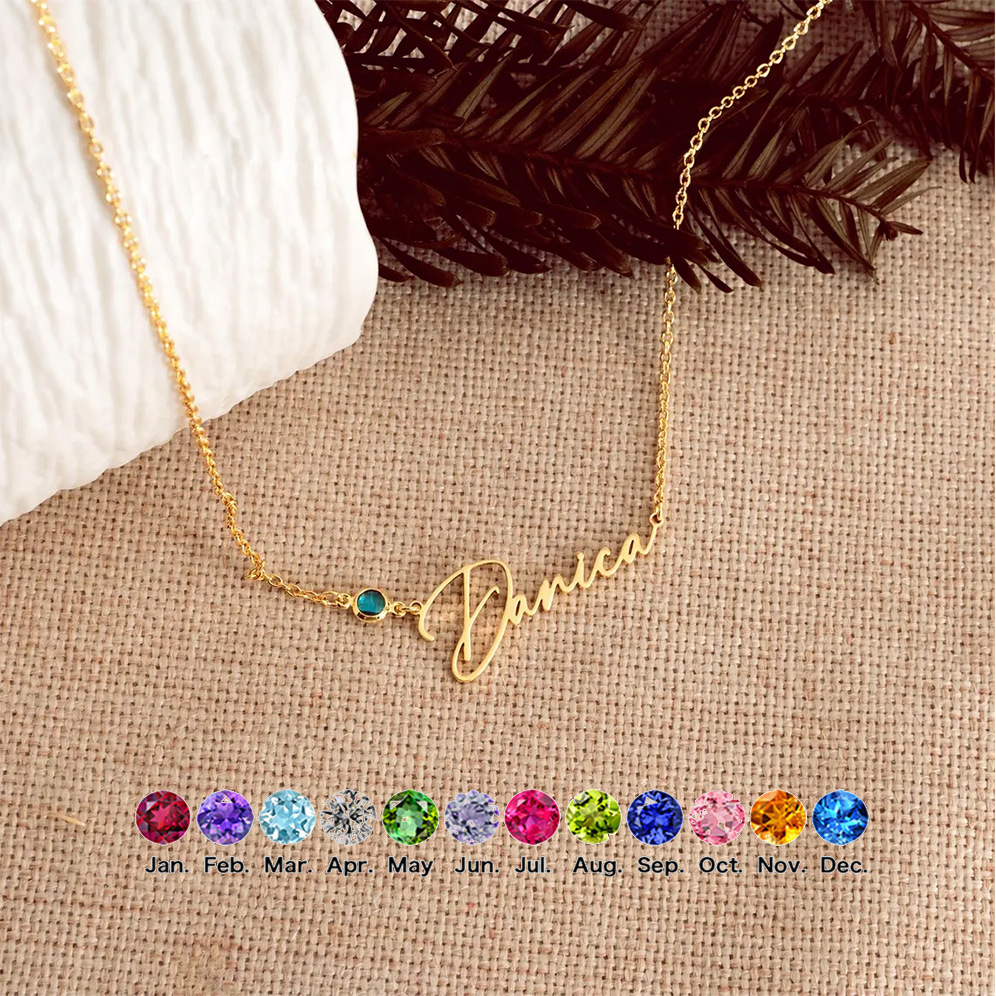 DIY Personalized Stainless Steel Letter Titanium Steel Name Pendant Birthstone Necklace
