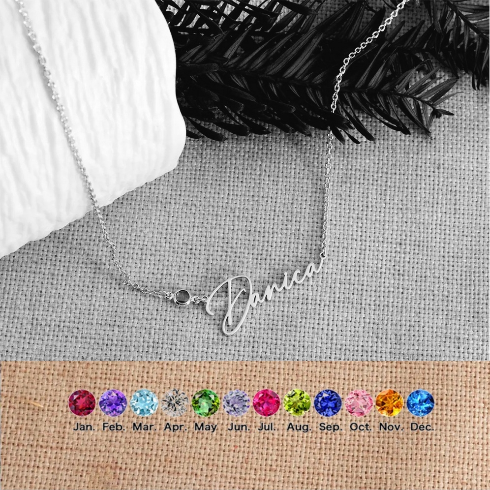 DIY Personalized Stainless Steel Letter Titanium Steel Name Pendant Birthstone Necklace