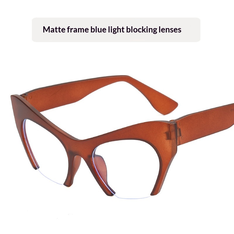 Fashionable Personalized Semi-Frame Cut-Out Cat-Eye Plain Glasses - Image 6