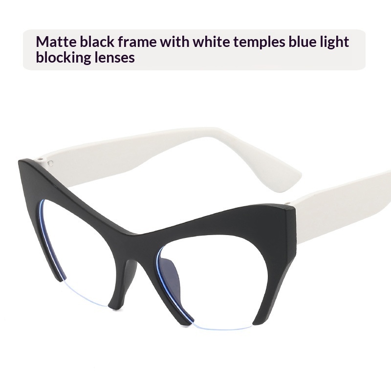 Fashionable Personalized Semi-Frame Cut-Out Cat-Eye Plain Glasses - Image 5