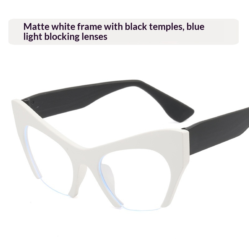 Fashionable Personalized Semi-Frame Cut-Out Cat-Eye Plain Glasses - Image 4