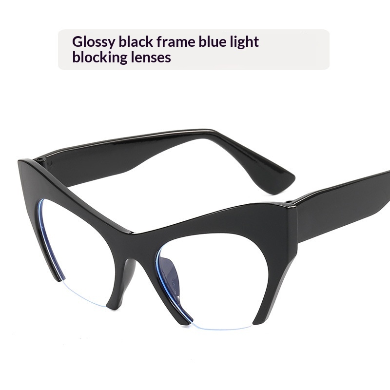 Fashionable Personalized Semi-Frame Cut-Out Cat-Eye Plain Glasses - Image 7