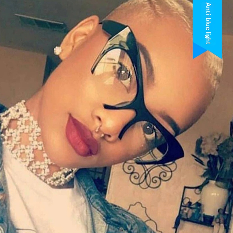 Fashionable Personalized Semi-Frame Cut-Out Cat-Eye Plain Glasses - Image 3