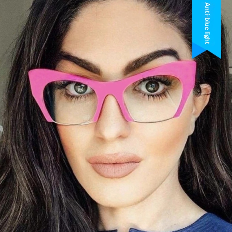 Fashionable Personalized Semi-Frame Cut-Out Cat-Eye Plain Glasses - Image 9